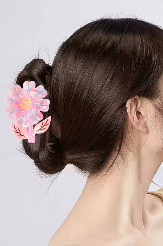Flower - Çiçek Desenli Mandal Asetat Saç Tokası