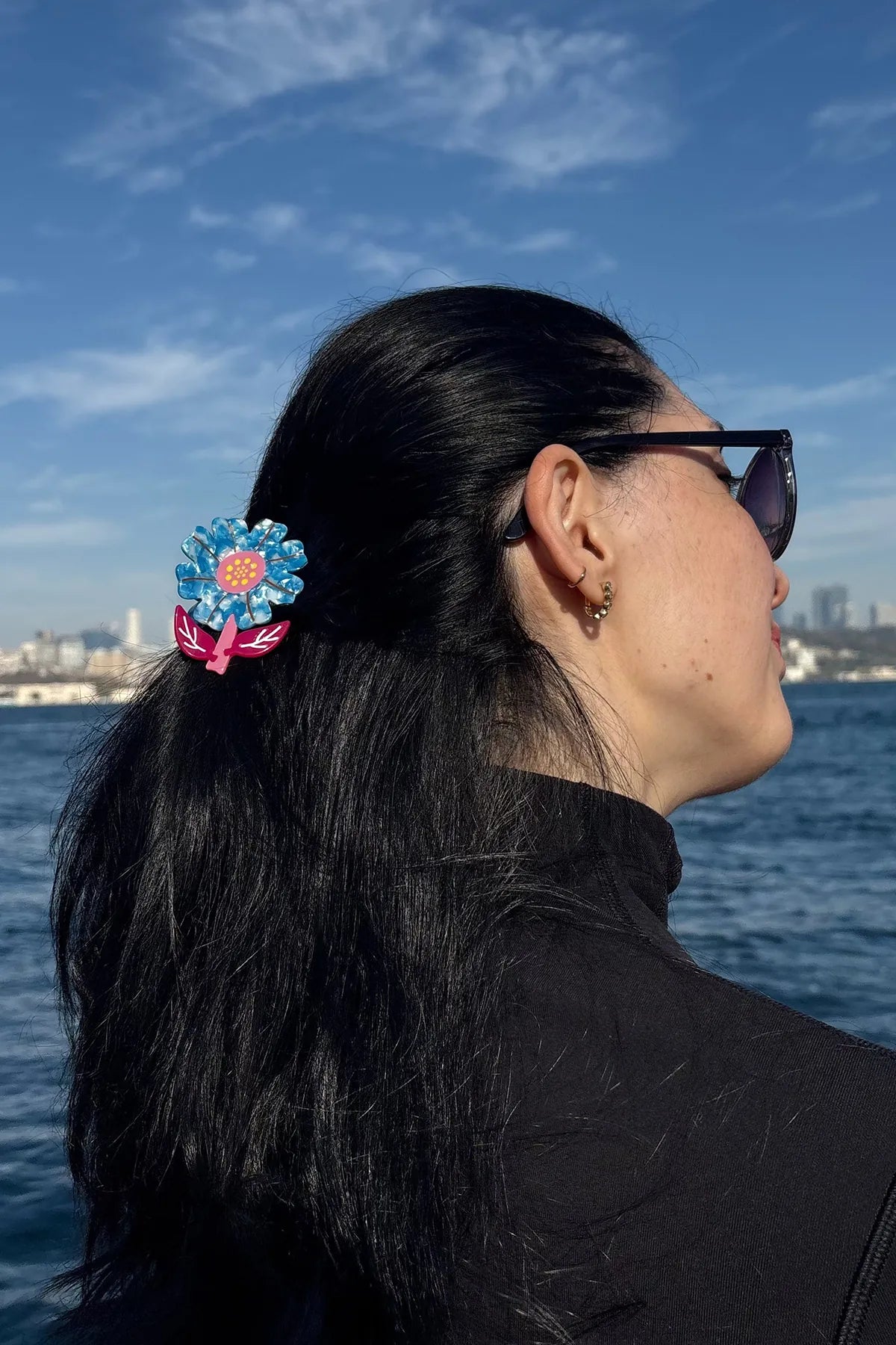 Flower - Çiçek Desenli Mandal Asetat Saç Tokası