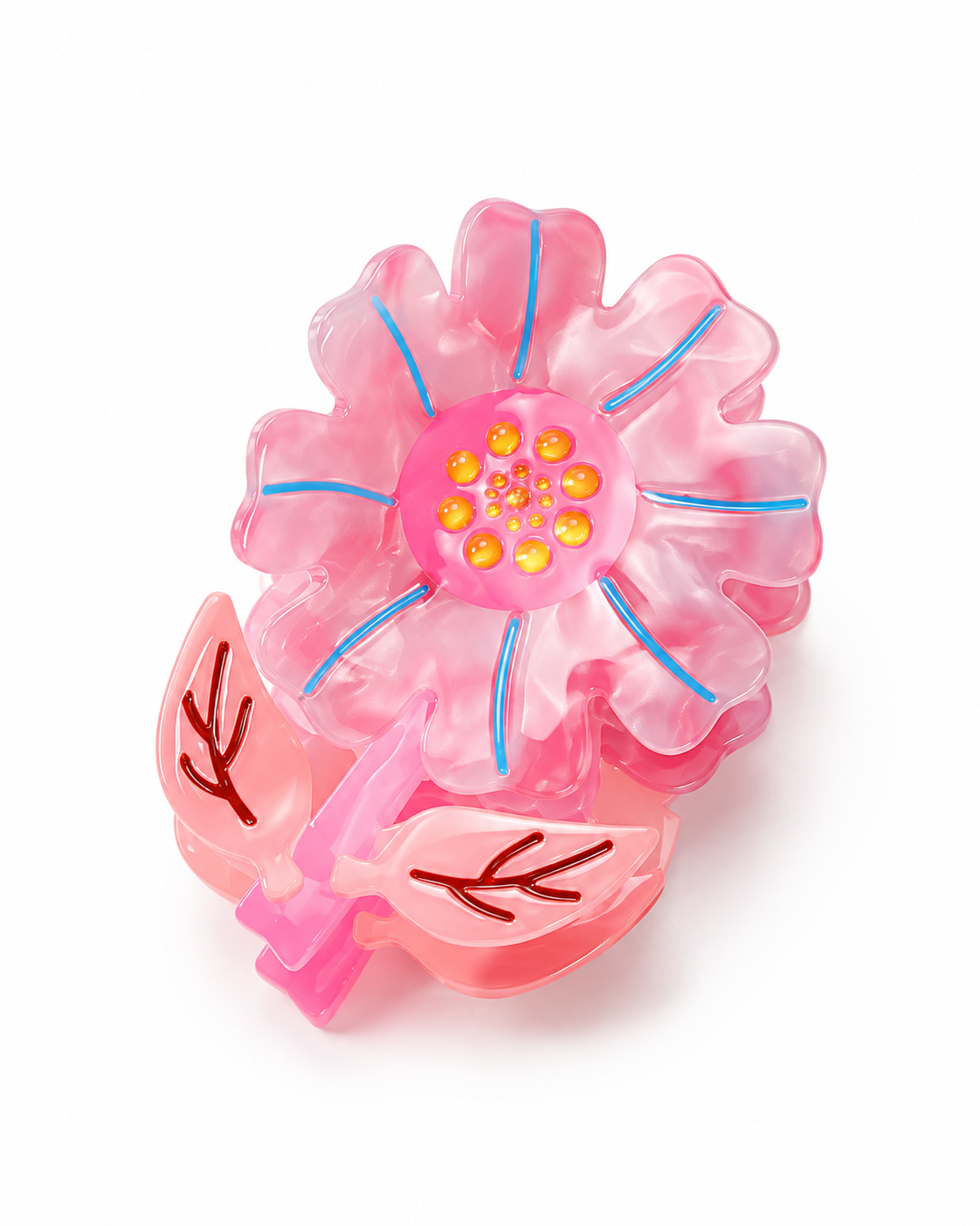 Flower - Çiçek Desenli Mandal Asetat Saç Tokası