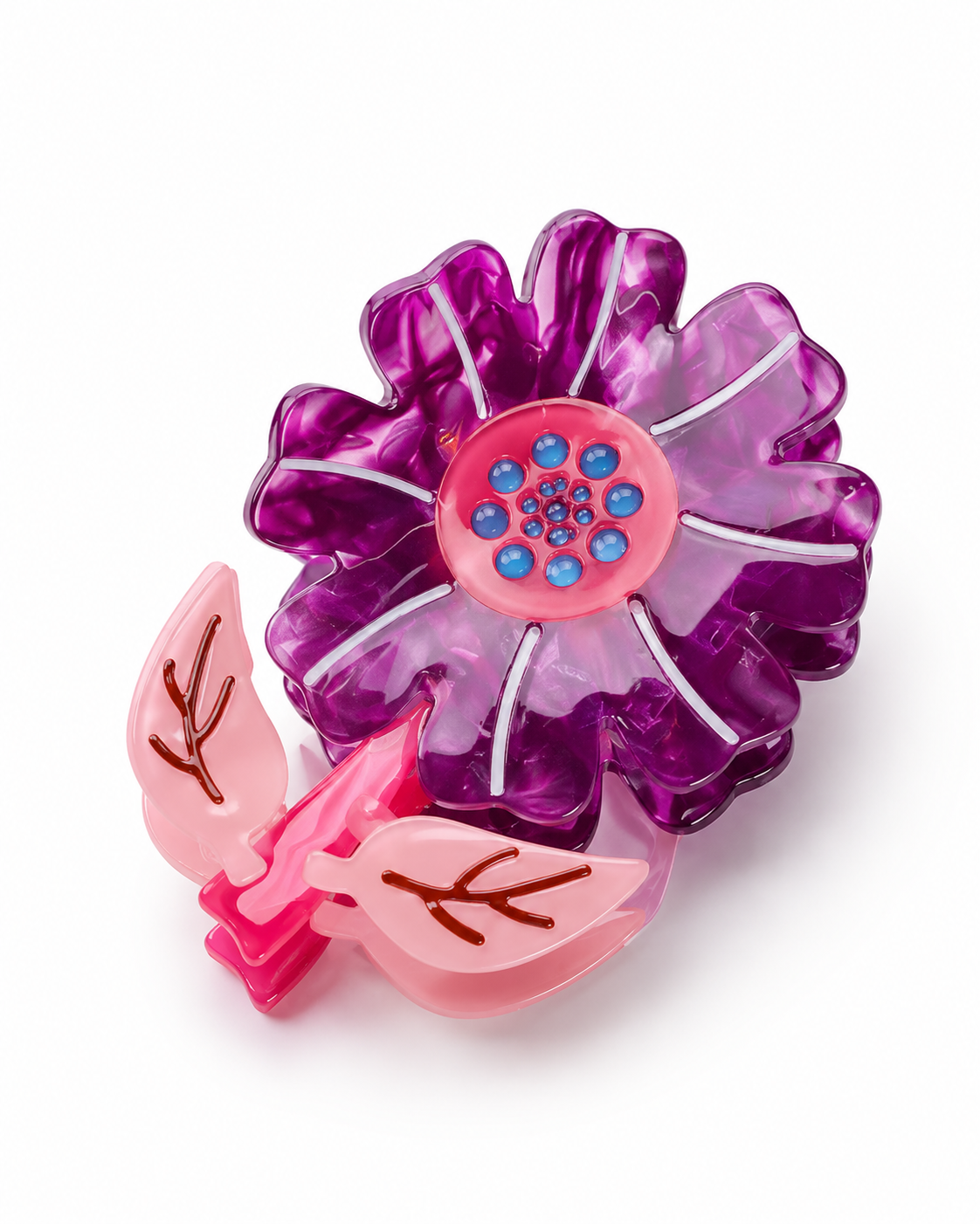 Flower - Çiçek Desenli Mandal Asetat Saç Tokası