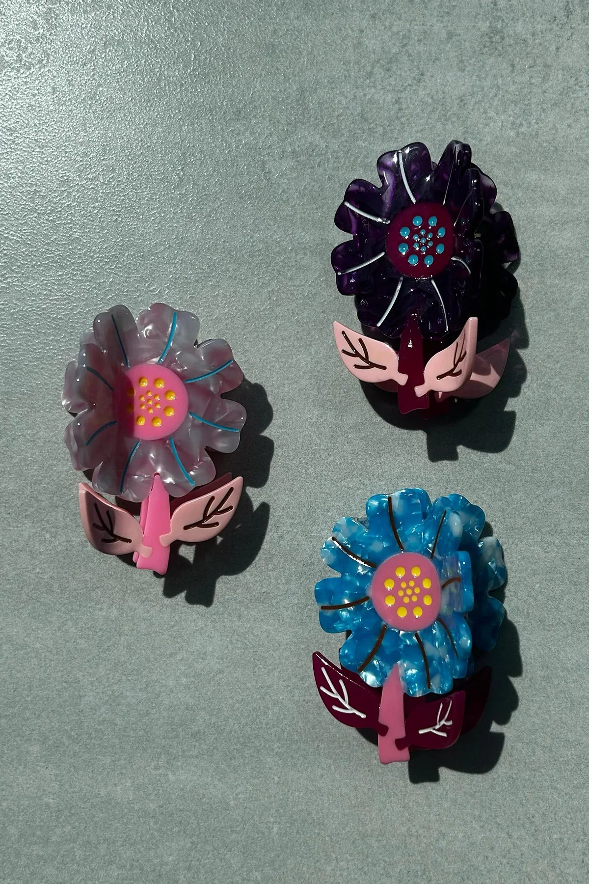 Flower - Çiçek Desenli Mandal Asetat Saç Tokası