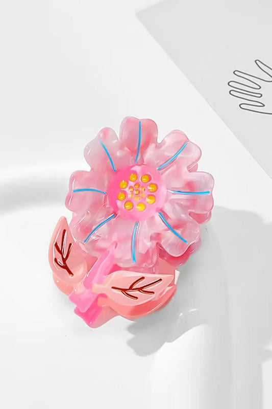 Flower - Çiçek Desenli Mandal Asetat Saç Tokası