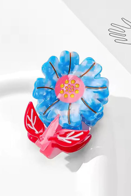 Flower - Çiçek Desenli Mandal Asetat Saç Tokası