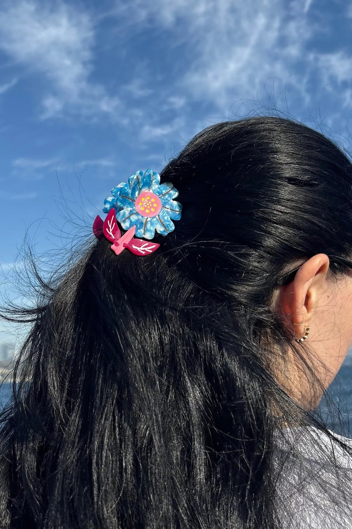 Flower - Çiçek Desenli Mandal Asetat Saç Tokası