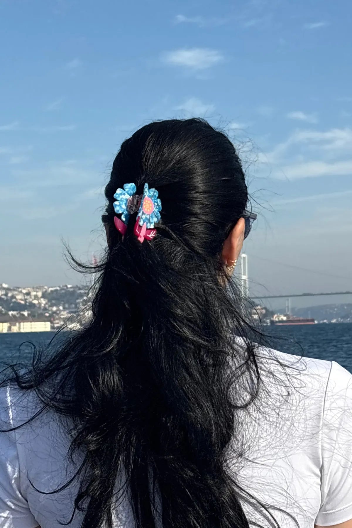 Flower - Çiçek Desenli Mandal Asetat Saç Tokası