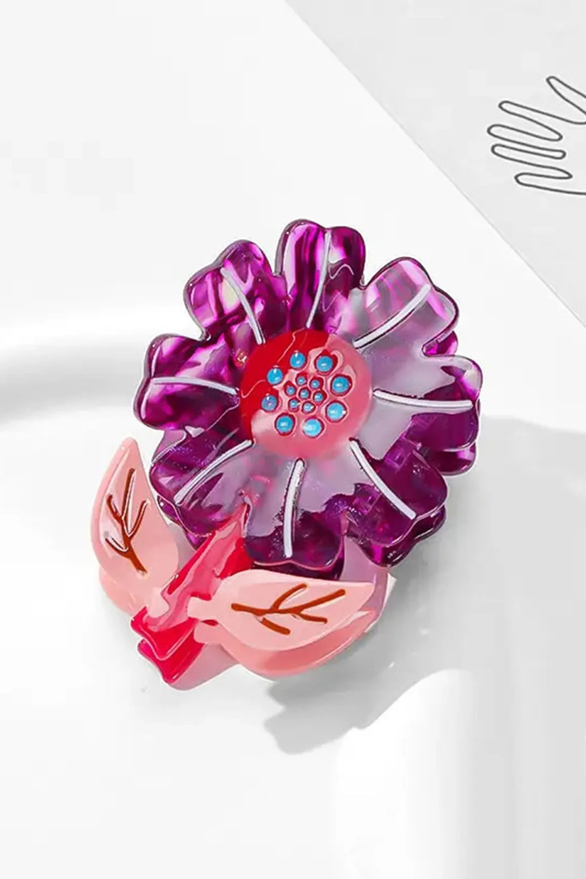 Flower - Çiçek Desenli Mandal Asetat Saç Tokası
