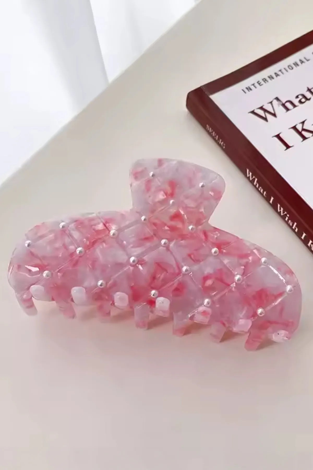 Lady - Pembe Kare Desenli Mandal Asetat Saç Tokası