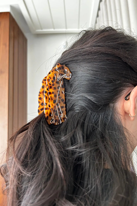 Leopar Desenli Mandal Asetat Saç Tokası