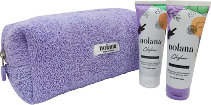 Purple Cotton Towel Fabric Washable Makeup Bag